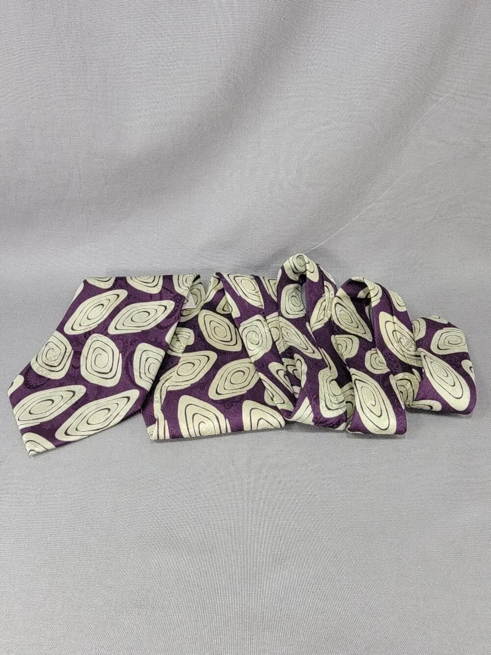 Vtg Roots Silk Necktie Tie Mens Burgundy Gray Abstract Print Hand Made